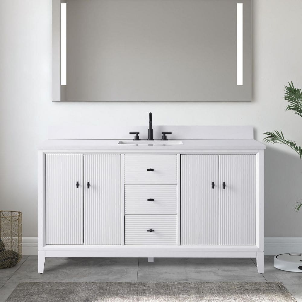 60 in. W x 22 in. D Single Sink Freestanding White Bath Vanity Cabinet with White Engineered Marble Top price history on PriceWatchPro