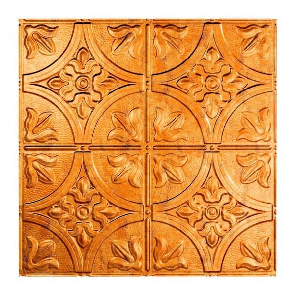 Fasade Traditional Style #2 2 ft. x 2 ft. Vinyl Lay-In Ceiling Tile in Muted Gold