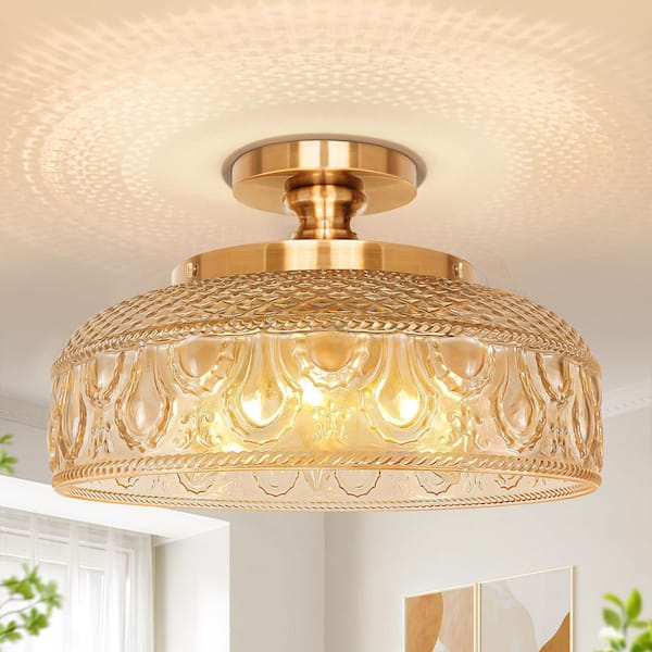BeamBox 12 In. 3-Light Amber Glass Semi-Flush Mount Ceiling Light