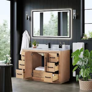 Cicero 48 in. W x 22 in. D x 33 in. H Single Sink Bath Vanity in Brown with White Engineered Stone Top and Mirror