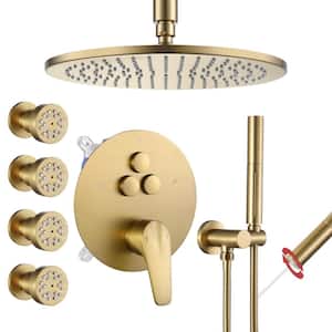 Single Handle 1-Spray 3 Spray Patterns Shower Faucet 1.8 GPM with Pressure Balance, 10 in. Shower Head Brushed Gold