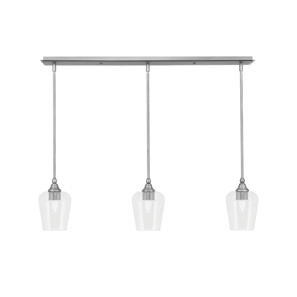 Livingston 100-Watt 3-Light Nickel Shaded Pendant Light with 5 in. Clear Bu