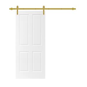 30 in. x 80 in. in White Stained Composite MDF 4-Panel Interior Sliding Barn Door with Hardware Kit