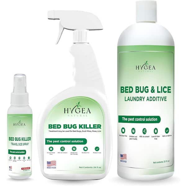 Hygea Natural Bed bug Kit, Odorless, Non Toxic- Includes Bed Bug Spray, Laundry Additive, Travel spray Insect Killer