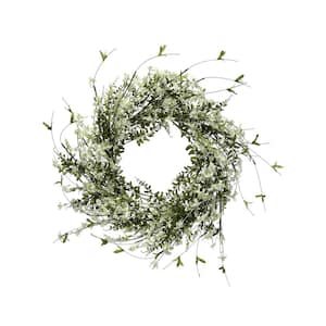 Astilbe 26 in. White, Green Artificial Berry and Willow Wreath