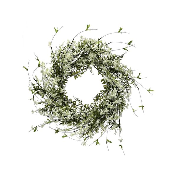Regency International Astilbe 26 in. White, Green Artificial Berry and Willow Wreath
