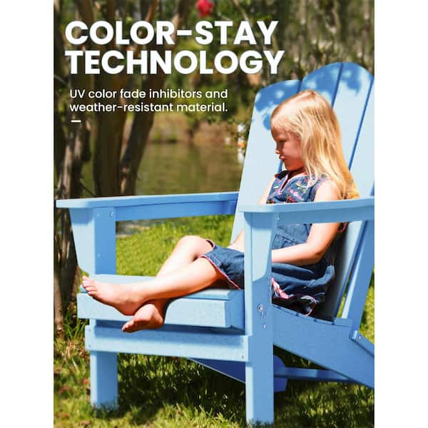 JEAREY Classic Folding HDPE Plastic Adirondack Chair in Light Blue