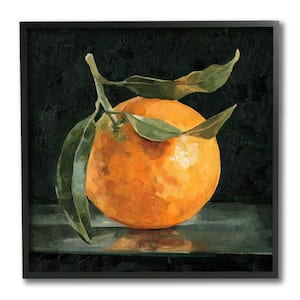 "Orange Fruit with Stem Still-Life Pop on Black" by Emma Caroline Framed Drink Wall Art Print 12 in. x 12 in.