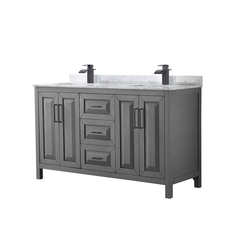 Daria 60 in. W x 22 in. D x 35.75 in. H Double Bath Vanity in Dark Gray with White Carrara Marble Top price history on PriceWatchPro
