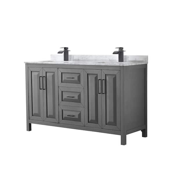 Wyndham Collection Daria 60 in. W x 22 in. D x 35.75 in. H Double Bath Vanity in Dark Gray with White Carrara Marble Top
