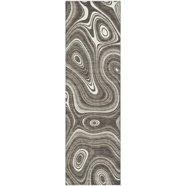 Mayfield Premium Machine Washable Abstract AMF2097 Gray 2 ft. x 7 ft. Runner Rug