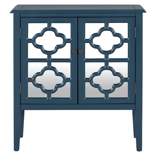 Unbranded 31.5 in. W Dark Blue Wood Sideboard Storage Cabinet with Mirrored Doors and Adjustable Shelf