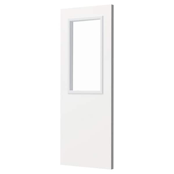 32 in. x 80 in. 1 Lite, Universal, Clear Glass, White Primed Wood Front Door Slab