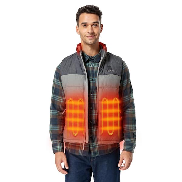 ORORO Men's 2X-Large Gray 7.38-Volt Lithium-Ion Heated Vest with 1 Upgraded 4.8Ah Battery and Charger