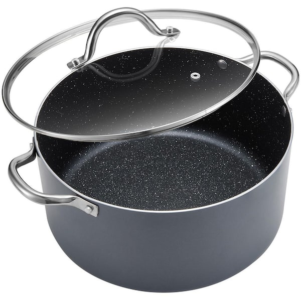 Large Stock Pot 10 qt. Grey Aluminum Non Stick with Lid, Induction Compatible for Soups, Stews, Pasta Cooking