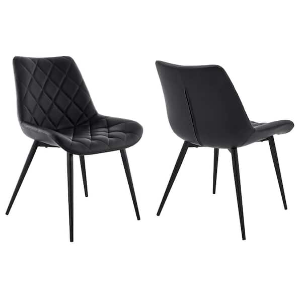 Armen Living Loralie Black Faux Leather and Black Metal Dining Chairs (Set of 2)
