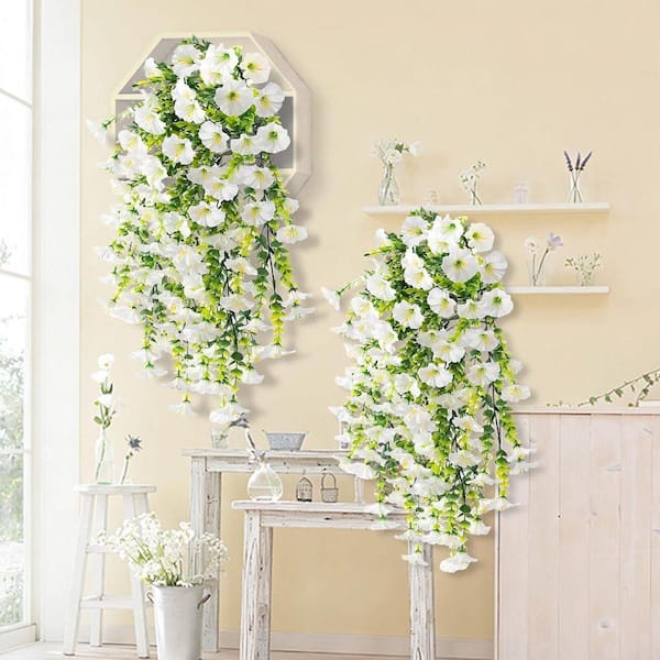 31 in. White Outdoor Artificial Petunia Hanging Flowers(4-Pieces