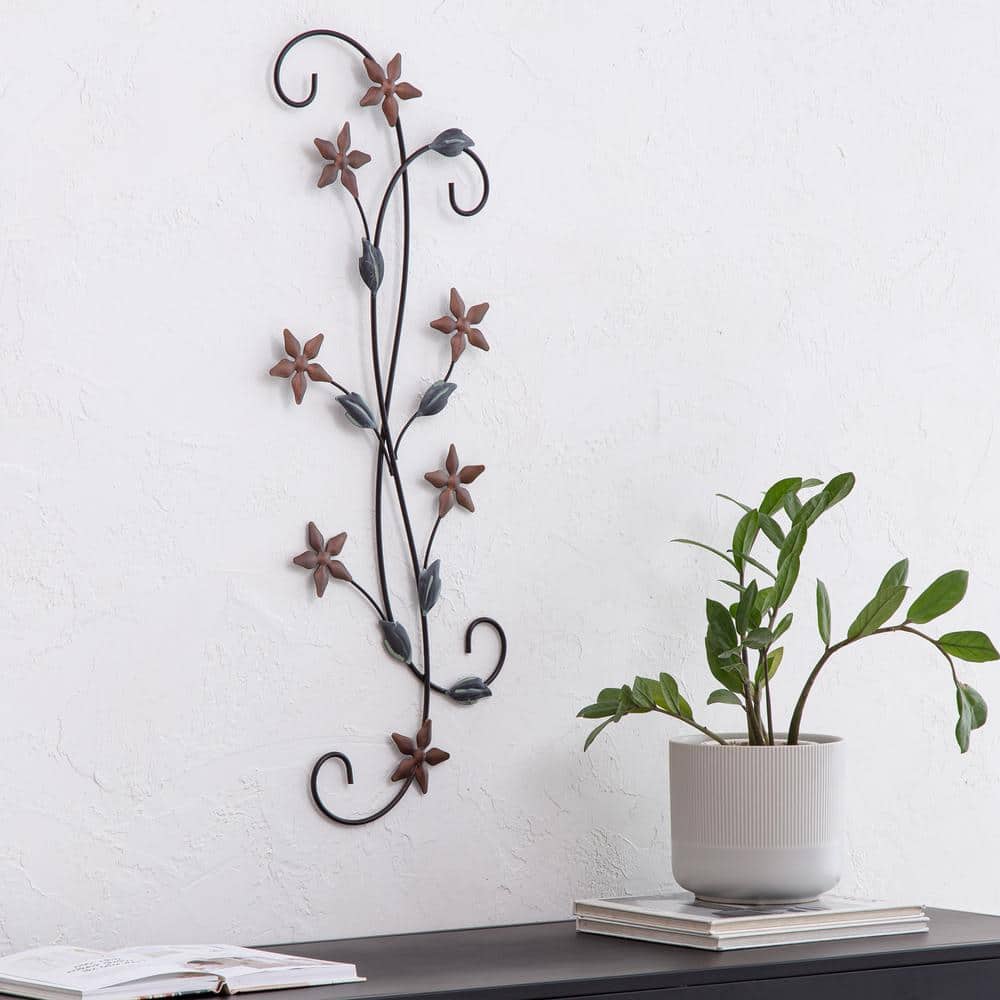Chemilla Floral Copper and Black Iron Wall Art, 11" x 30"