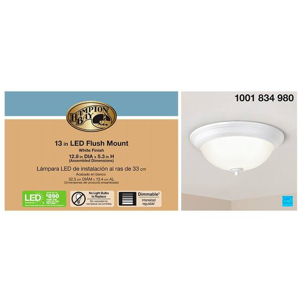 Hampton Bay 13 in. 180-Watt Equivalent White Integrated LED Flush