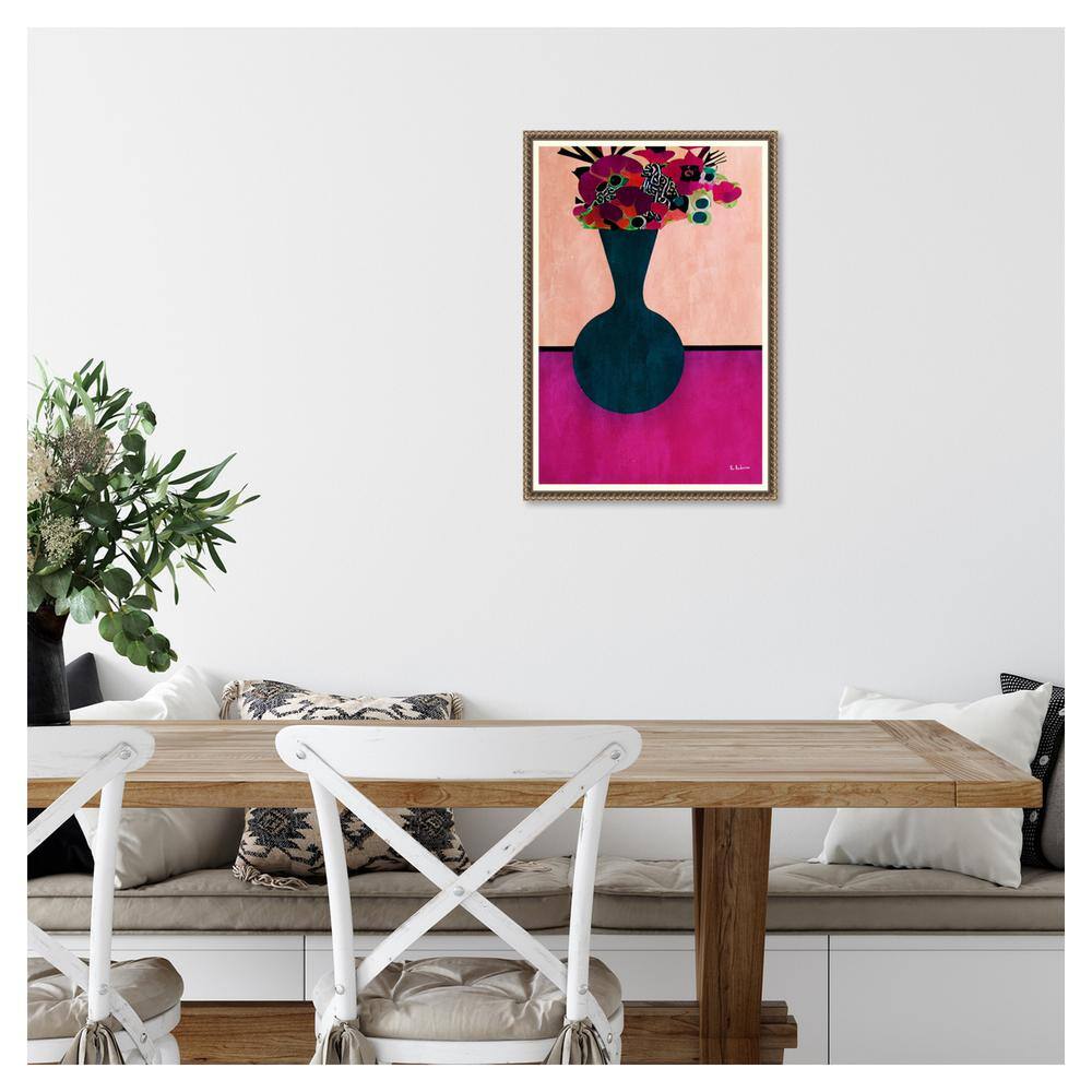 Vibrant Gem Tone Floral Canvas Art in Navy Blue Vase