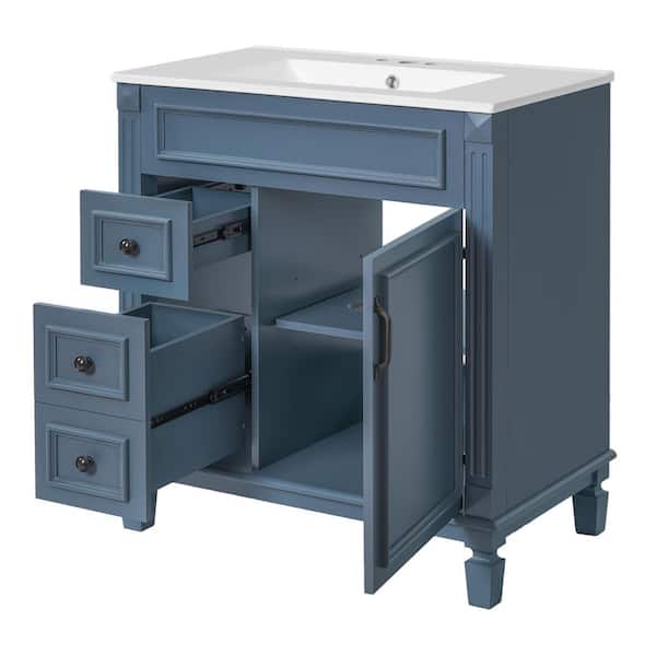 30 in. W x 18.4 in. D x 34 in. H Bathroom Blue Linen Cabinet