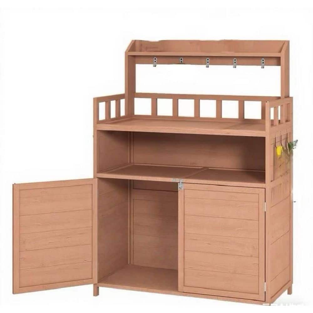 Brown 39.37 in. W x 56.69 in. H Outdoor Potting Bench Table with