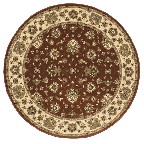 8 ft. Round Black, Red Floral Washable Area Rug
