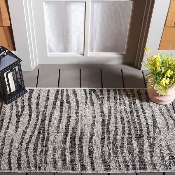 Courtyard Gray/Black 2 ft. x 4 ft. Striped Distressed Indoor/Outdoor Area Rug
