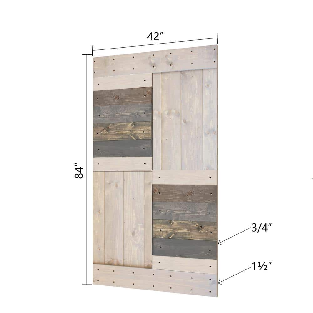 Gray and Brown Solid Wood Multipanel Sliding Barn Door Slab