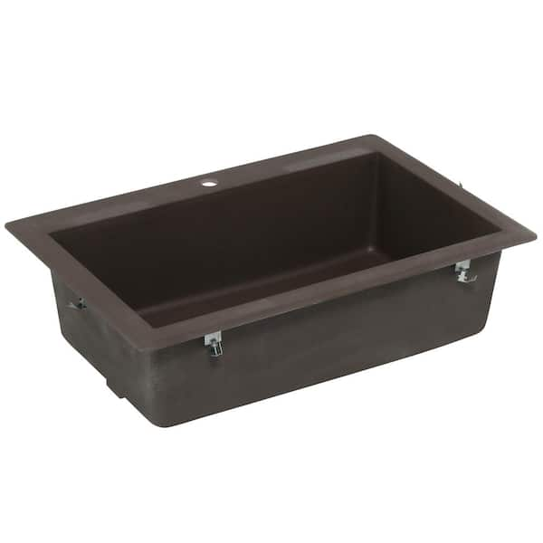 Drop-In/Undermount Granite 33 in. 1-Hole Single Bowl Kitchen Sink in Espresso