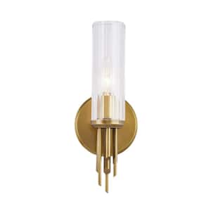Torres 3-in 1 Light 40-Watt Ribbed Glass/Vintage Brass Vanity Light