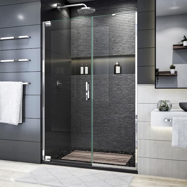 Elegance Plus 46-46 3/4 in. W x 72 in. H Frameless Pivot Shower Door in Chrome