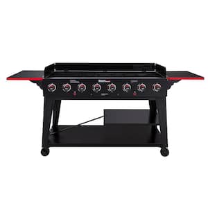 8-Burner Event Propane Gas Grill with 2 Folding Side Tables in Black