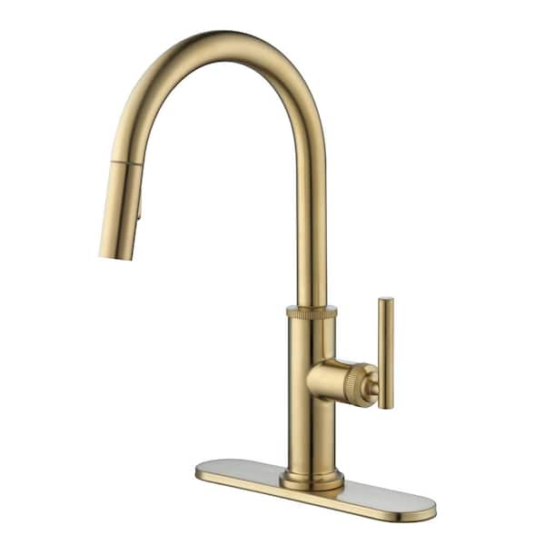 Providence Single Handle Vintage Deluxe Pulldown Kitchen Faucet in Brushed Gold