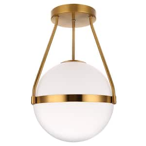 10 in.1-Light Gold Semi-Flush Mount with White Frosted Glass Shade and No Bulb Included (1-Pack)