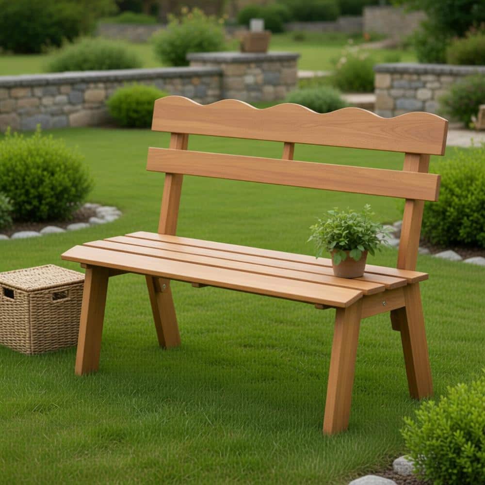 Sturdy Acacia Wood Outdoor Bench Waved Backrest Adjustable Feet Pre Assembled price history on PriceWatchPro