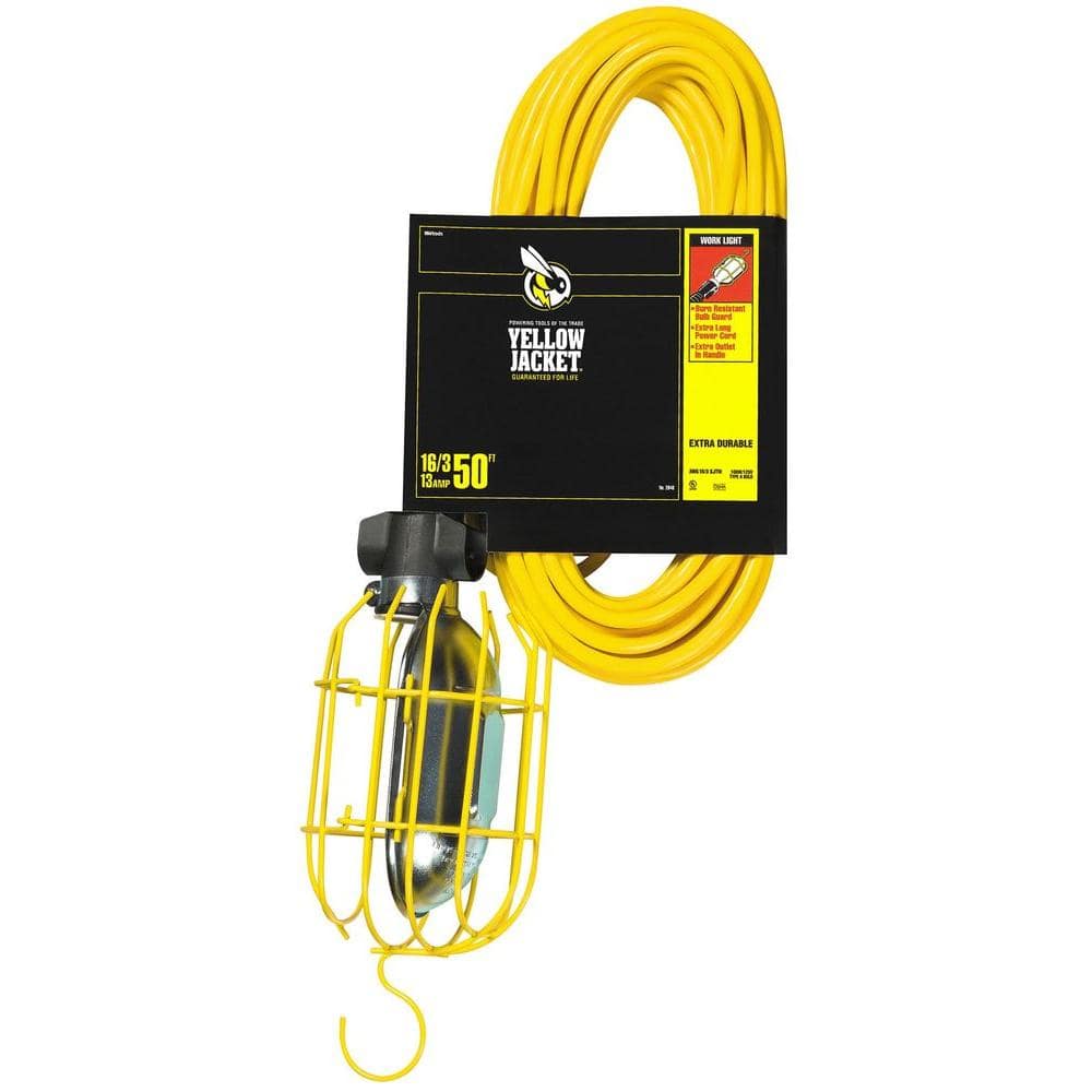 Yellow Jacket 75-Watt 50 ft. 16/3 SJTW Incandescent Portable Heavy-Duty  Guarded Trouble Work Light with Hanging Hook 64808601 - The Home Depot
