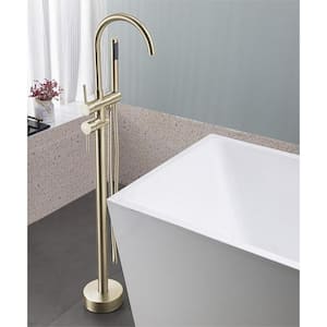 2 Handle Bathroom Freestanding Tub Faucet with Hand Shower in Brushed Gold