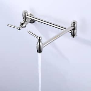Retro Wall Mounted Brass Pot Filler with 2 Handles in Polished Nickel