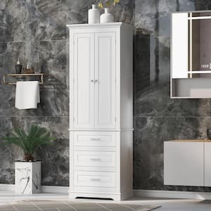 Mordern 24 in. W x 15.7 in. D x 70 in. H Bathroom White MDF Storage Freestanding Linen Cabinet with 3 Drawers