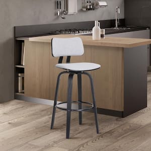 Pico Swivel 30 in. Light Grey, Black Metal, Wood Bar Stool with Light Grey Fabric Seat