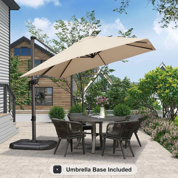 9 ft. Square Aluminum Outdoor Patio Cantilever Umbrella Offset 360° Rotation Umbrella with Base, Beige