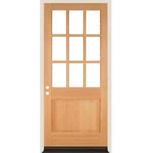 36 in. x 96 in. 9-Lite with Beveled Glass Right Hand Unfinished Douglas Fir Prehung Front Door