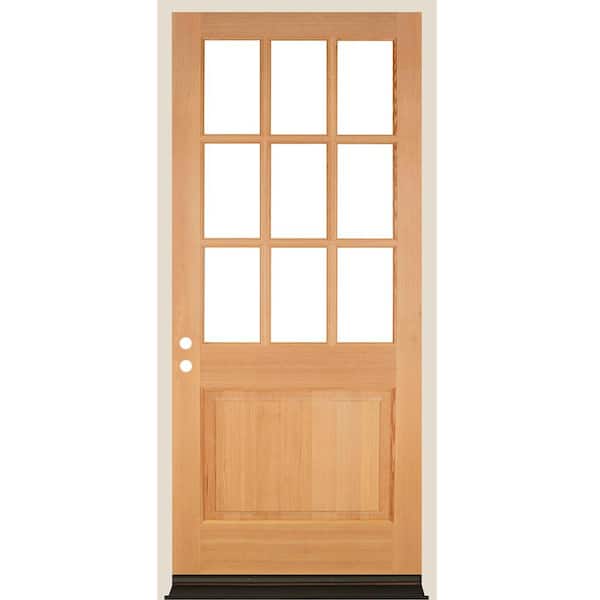 36 in. x 96 in. Farmhouse Beveled 9-Lite Clear Glass Right Hand Unfinished Hemlock Wood Prehung Front Door