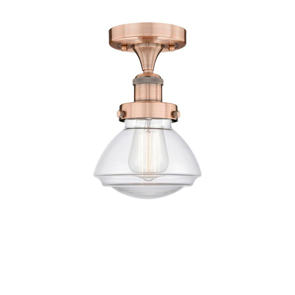 Olean 6.5 in. 1-Light Antique Copper Art Nouveau Semi-Flush Mount with Clear Glass Shade price history on PriceWatchPro