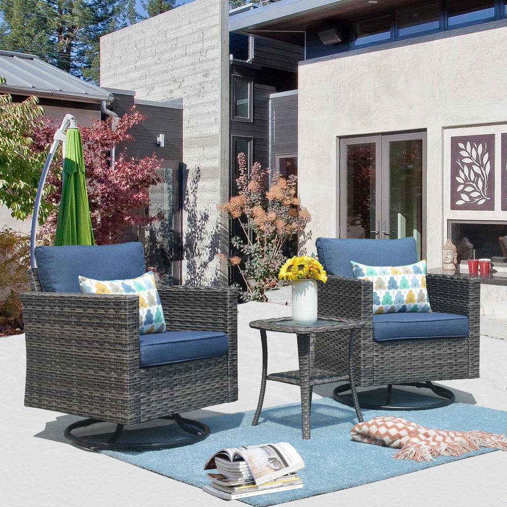 Megon Holly Gray 3-Piece Wicker Patio Conversation Seating Sofa Set with Denim Blue Cushions and Swivel Rocking Chairs price history on PriceWatchPro