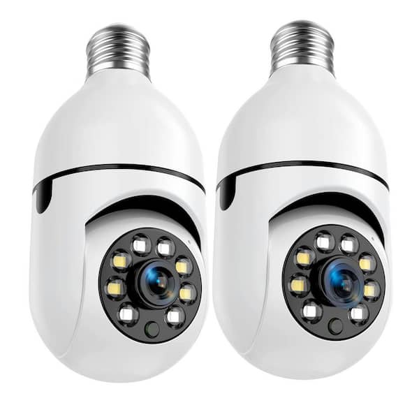 Adrinfly 2-Pack 2K/3MP Wireless Light Bulb Security Camera with 360° View, Motion Tracking, Color Night Vision, Detection Alarm