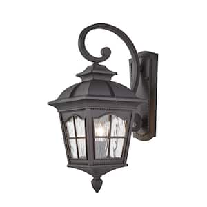 Loridan Square 22 in. 2-Light Black Outdoor Wall Light Fixture with Clear Water Glass