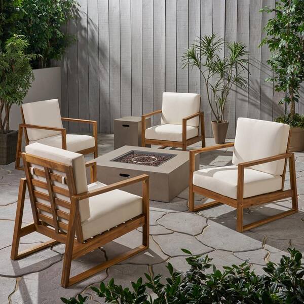 Noble House Cape Coral Grey 5Piece Metal Patio Fire Pit Seating Set