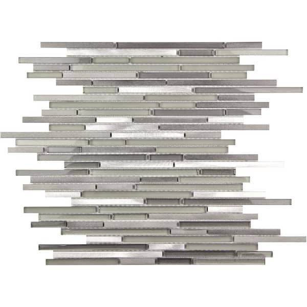 Apollo Tile Waterfall Gray 11.8 in. x 11.8 in. Polished and Honed Linear Glass Mosaic Tile (4.83 sq. ft./Case)